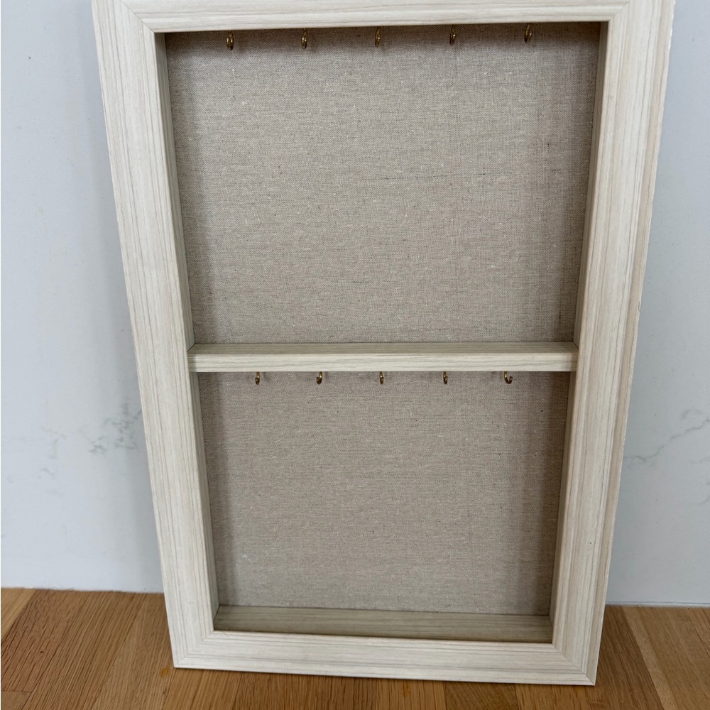 Neutral Linen Jewelry Organizer Wall Frame with Hooks